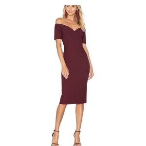 Cinq à Sept Off-Shoulder Wine mulberry colored Midi Dress size 8
